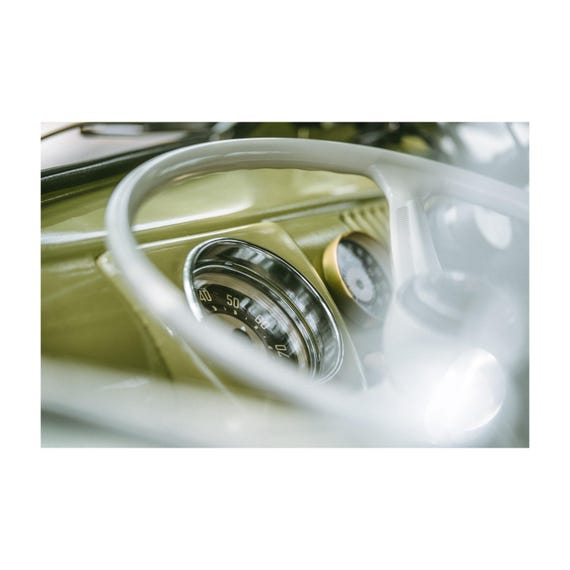 Fine Art Print - Vintage VW Beetle Van Dashboard Wall Art - Classic Green Car - Hippie Bus Print- Art Deco Decor Poster - Gift Ideas