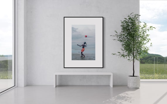 Fine Art Print - Coastal Soccer Football, Beach Soccer Wall Art, Soccer Art Poster, Futball Home Decor, For game room, kids room, office