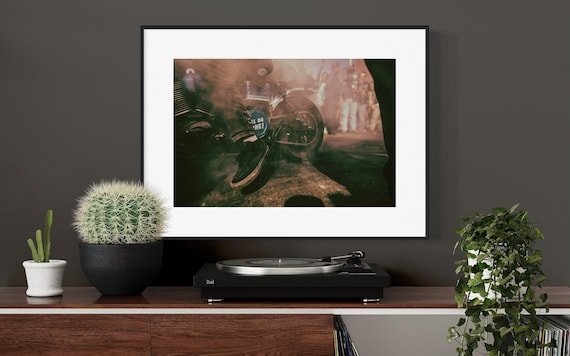 Smokin’ Burnout Close-Up Motorcycle Photo Print - Street Art Style for Urban Wall Art Decor Poster. Brooklyn Street takeover - Indian Larry