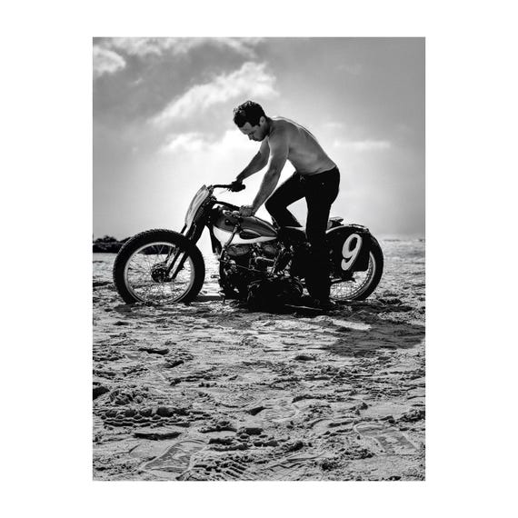 Fine Art Print - THE KICKSTART – Black and White Motorcycle Wall Art, Vintage Biker Lifestyle Poster, home decor, garage, office, TROG, Gift