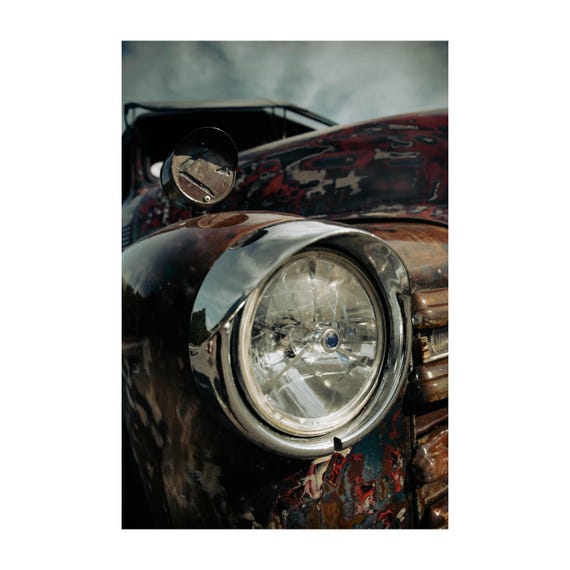 Fine Art Print - Vintage Truck Headlight Photo Print: Industrial Farmhouse Wall Art, Garage Wall Decor
