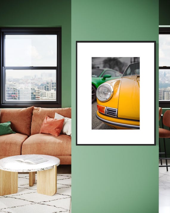 Fine Art Print - Yellow Porsche 911 Front Print, Classic Sports Car Poster, Vintage Porsche Home Decor, Gift, Man Cave, Office, Garage