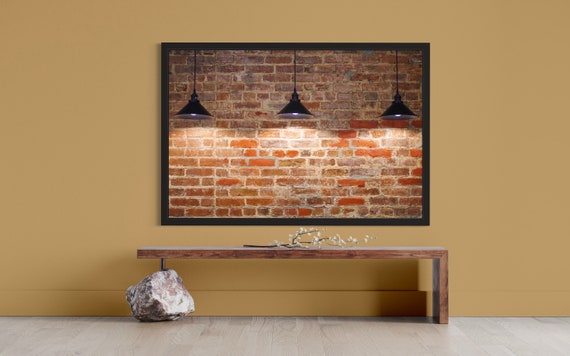 Personalized Wall Art Work for Room Decor - Unique Brick Wall Art with Three Hanging Lamps - Accent Photo Poster Art Print Wall Decor