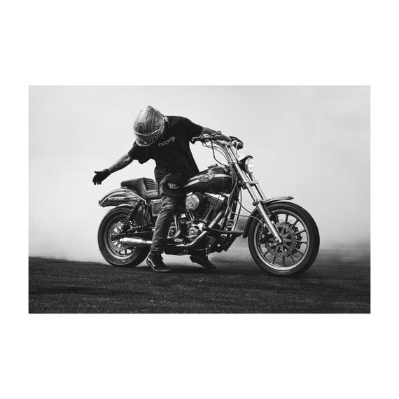 Fine Art Print - Harley-Davidson Dyna Motorcycle Art: Stunt Biker Burnout Poster