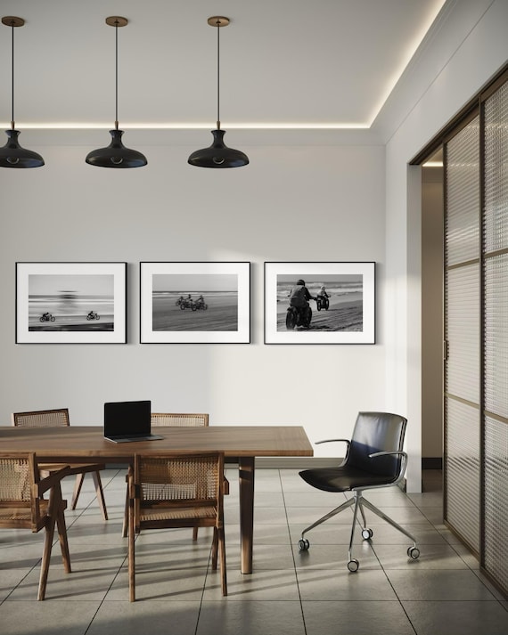 Fine Art Print - Vintage Motorcycle Race Triptych - set of 3 Black & White Monochrome Beach Racing Wall Art - Drag Race Poster - TROG