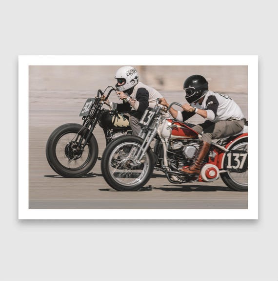 Fine Art Print - Vintage Motorcycle Race - TROG  Black and White Wall Decor - Harley Davidson vs Indian Motorcycles
