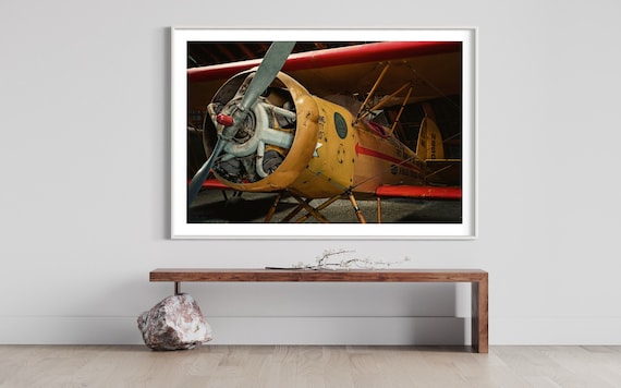 Fine Art Yellow  Airplane Print: Nostalgic Patina, Red Accents & Aviation History - Wall Art Marvel Photo Poster