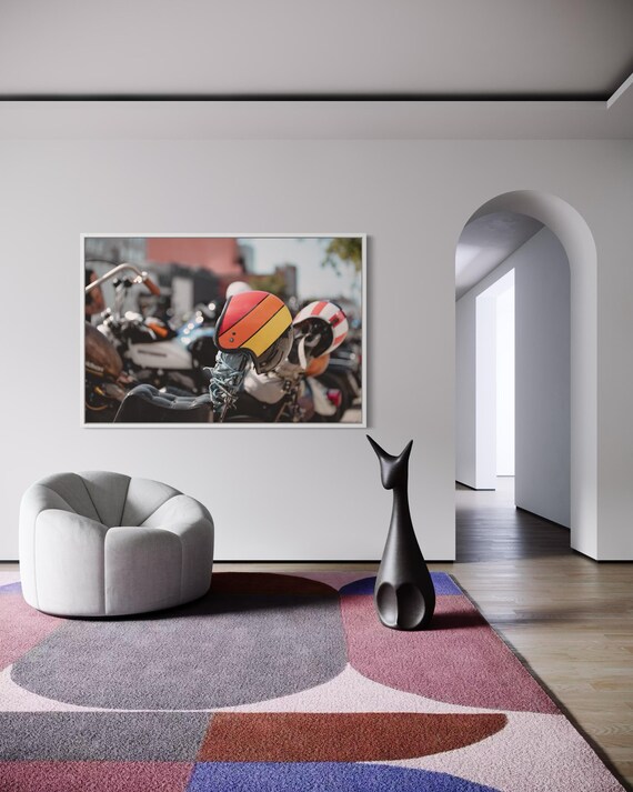 Fine Art Print - Vintage Motorcycle Helmet Wall Art, Retro Moto, Cafe Racer Decor, Biker Gift, Man Cave, Gift for him, Brooklyn, Industrial