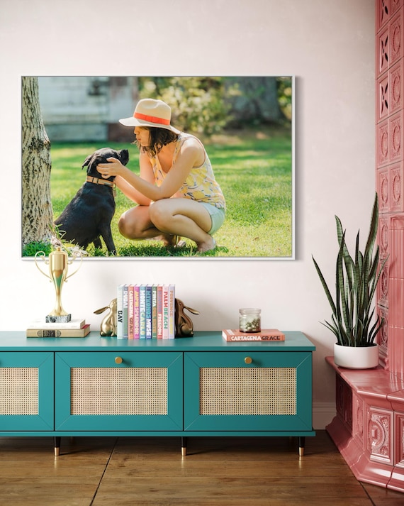 Fine Art Print - Woman and Puppy dog Wall Art, Pet lovers print, cozy lifestyle home decor, decor for puppy lovers, black dog, gift