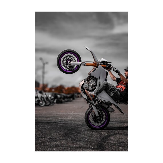 Fine Art Print - Motocross Stunt Fire Burnout Wall Art – Motorcycle Biker Decor, Colorful Energy, Minimalist,  garage, Bedroom Decor, Gift