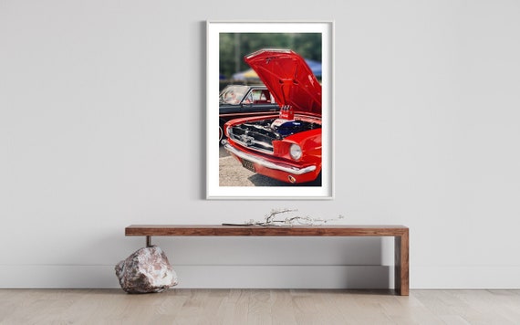 Fine Art Red Ford Mustang  Coca-Cola : Classic 6-Cylinder Allure with Timeless Car Charm - Room-Popping Visual Delight Poster Print