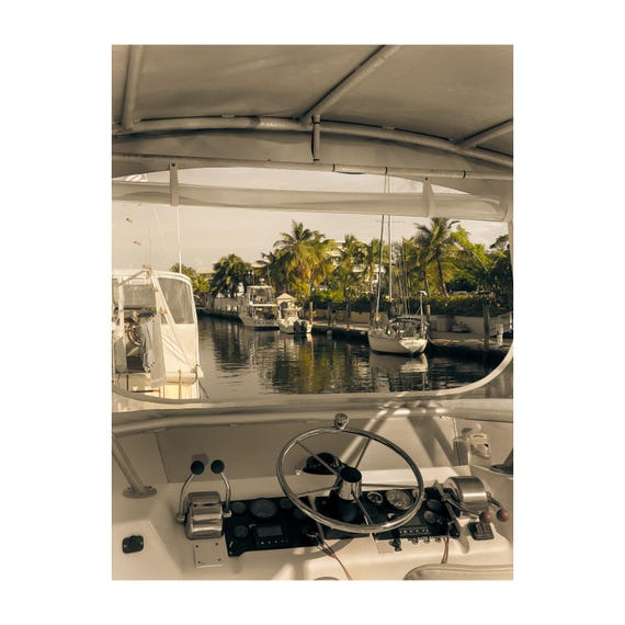 Fine Art Print - Captain View, Coastal marina, boat helm view, wall art print for beach house decor, nautical travel photo, tropical calm
