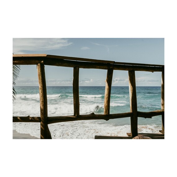 Fine Art Print - Coastal Beach Wall Art Print, Ocean View Through Wooden Fence, Tropical Beach, Relaxing Coastal Decor, Surfing Paradise