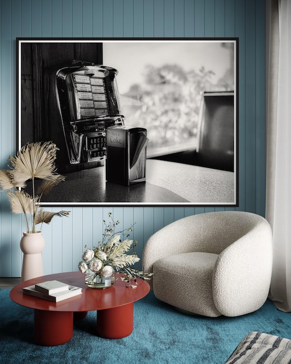Fine Art Print - Retro Diner Jukebox Wall Art – Black and White Vintage Photo Print, Americana Decor, Gift for Him, Nostalgic Photography