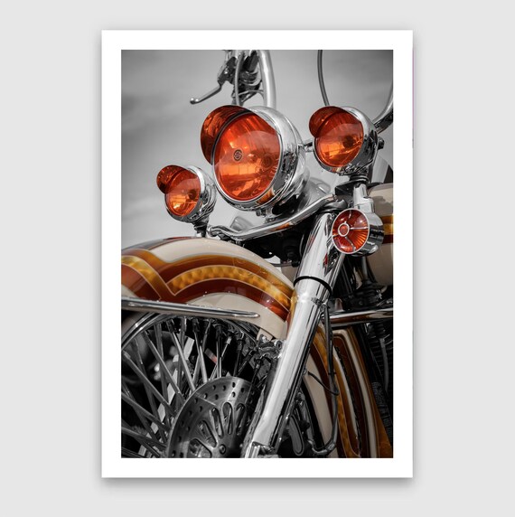 Heritage Harley-Davidson Motorcycle Wall Art - Chrome Orange Abstract Print  American Chopper  – Colorful Energy Mood Minimalist Poster