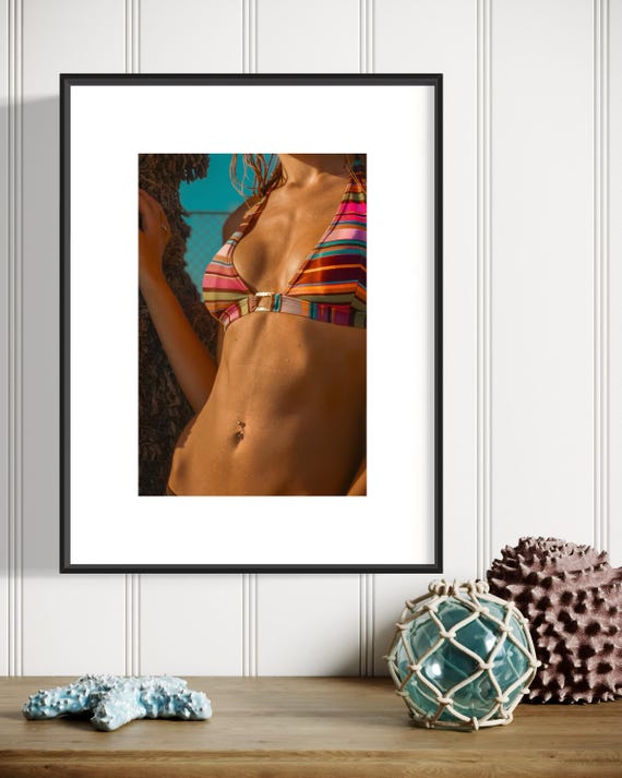 Vibrant Bikini Wall Art - Colorful Striped Swimsuit Close Up Sexy Poster - Bold Beach Inspired for Beachy Wall Art - Bikini Art Office Decor