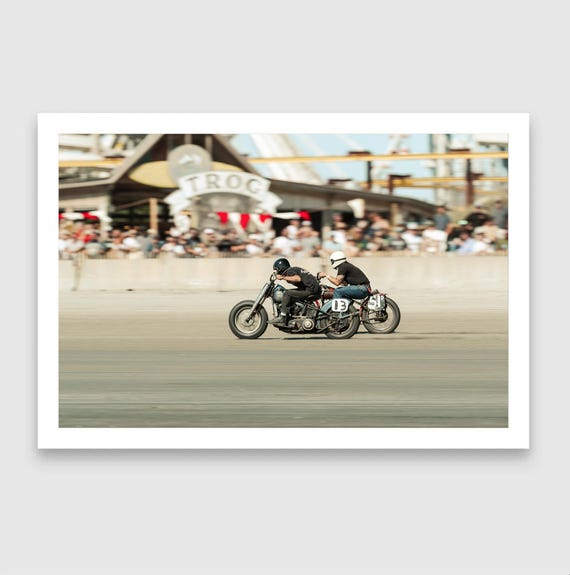 Fine Art Print - TROG Vintage Motorcycle Race - Audience view Beach Wall Decor - Harley Davidson vs Indian Motorcycles