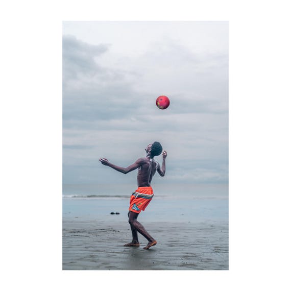 Fine Art Print - Coastal Soccer Football, Beach Soccer Wall Art, Soccer Art Poster, Futball Home Decor, For game room, kids room, office