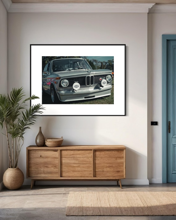 Fine Art Print - BMW 2002 with Hella Lights race edition Wall Art, Classic Car Poster, car guy gift, man cave, garage, office decor, vintage