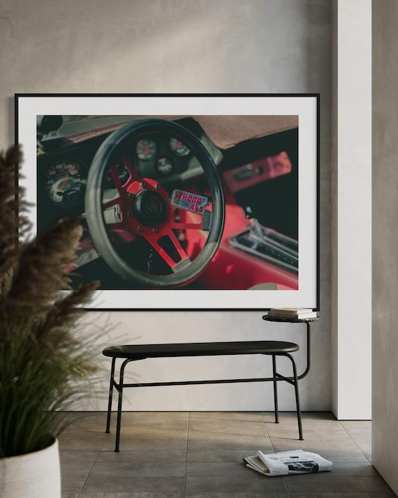 Whoop Ass - Retro GT Steering Wheel Close-Up Poster- Vintage Car Interior Wall Art Print - Modern Automotive Decor Gift Ideas
