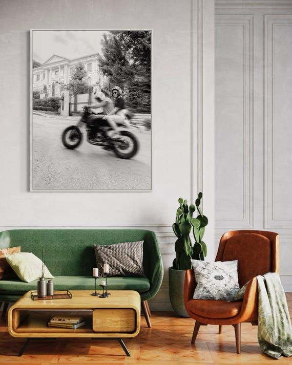 Escape Plan - Motorcycle Couple Ride Wall Art - Black and White Motorcycle Fine Art Print - Cafe Racer, Biker Decor, Man Cave, Garage Vibes