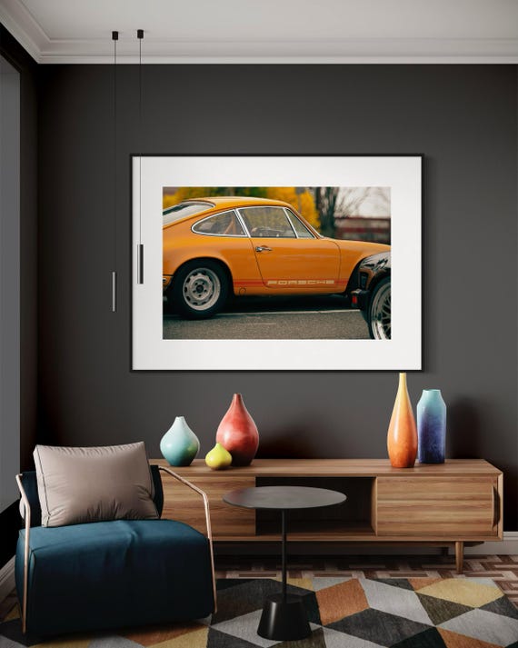 Fine Art Print - Porsche 912 Side Print, Porsche Classic Car Wall Art, Vintage Yellow Porsche, Car Decor, Garage Wall Art, Office Wall Art