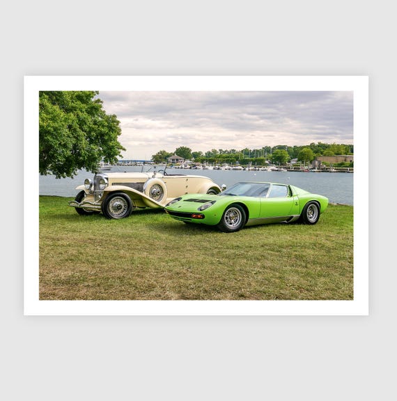 Greenwich Concours Winners Fine Art Print: Duesenberg Model J & Lamborghini Miura