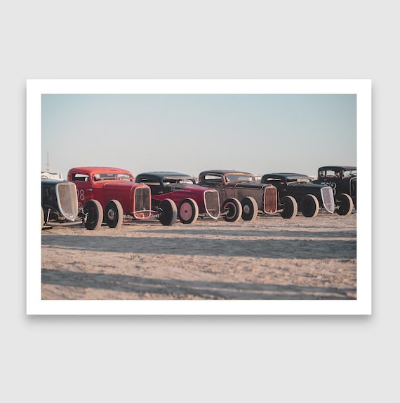 Fine Art Print - Vintage Hot Rod Lineup Print – TROG Wall Art, Beach Race Car Photo, Rolling Bones