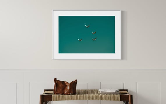 Fine Art Print - Vintage Airplane, Green Sky Decor - Aviation Poster - Kids Room, Boys Room Decor Home Gift and Pilot Decor by Gil Stunner