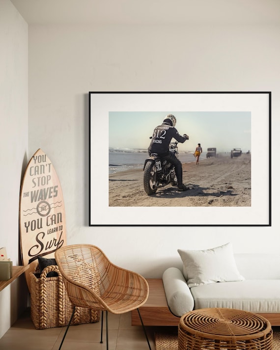 Fine Art Print - Vintage Beach Drag Racer at TROG - Harley Davidson, Coastal Wall Art Decor, Biker gift, Home Decor, Garage, office Poster