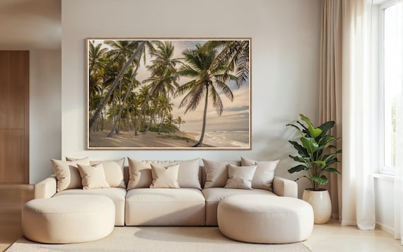 Fine Art Print Coastal Palm Trees Beach - Tropical Sunset, Island Travel Ocean Wall Art Home Wall Decor, Gift for her, Boho Decor Photograph