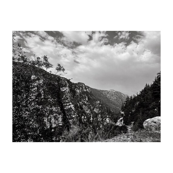 Fine Art Print - Black and white Rocky Mountains Canyon Wall Art, Greece, Mediterranean landscape decor,  rustic decor, nature lovers gift