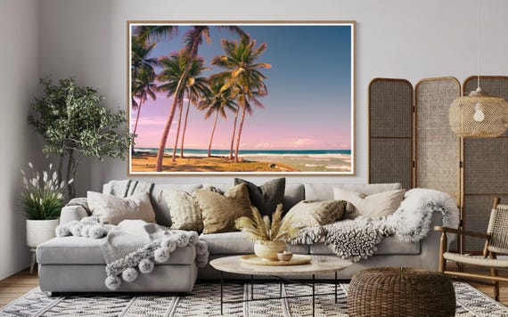 Fine Art Pink Palm Trees Beach Print -  Miami Sunset Beach Coastal Ocean Decor, Tropical Pastel Home Wall Decor, coastal wall print gift