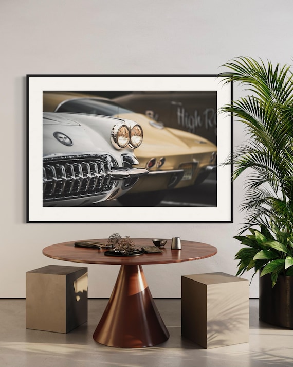 Fine Art Print - Vintage Corvette front grill chrome Wall Art, classic car enthusiast photo, retro automotive home decor, Americana, Gift