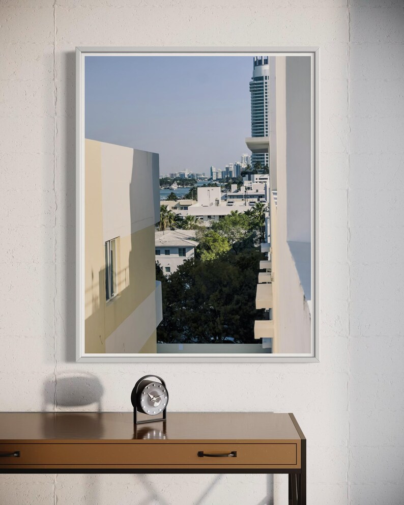 Miami Rooftop Art Print: Pastel Art Deco Coastal Cityscape - Etsy
