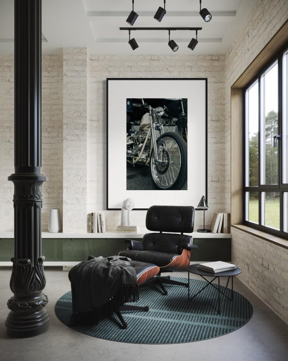 Fine Art Print - Springer Chopper Harley-Davidson Motorcycle Print - Indian Larry Wall Art, Vintage, garage poster, office, gift, man cave