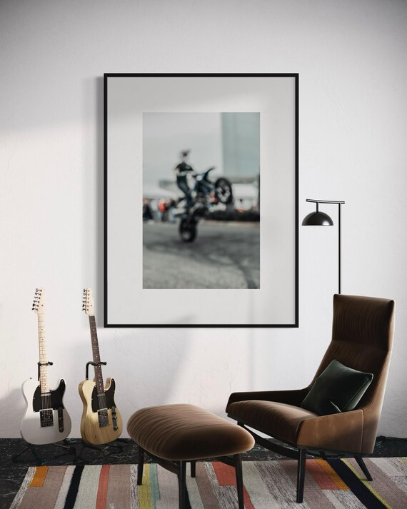 Fine Art Print -  Motorcycle Wheelie Stunt Wall Art, Motocross Biker Gift, Wall Decor Poster for garage, office, bedroom, gifts for him