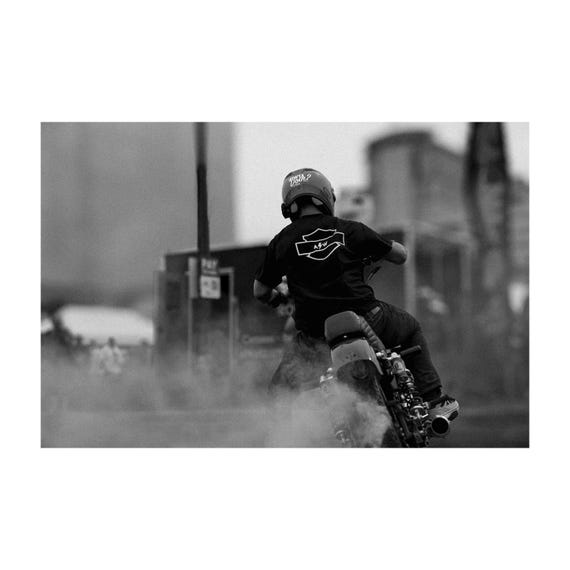 Motorcycle Burnout Fine Art Print, Cafe Racer Biker Decor, Wall Art for Garage, Office, Harley Davidson Poster