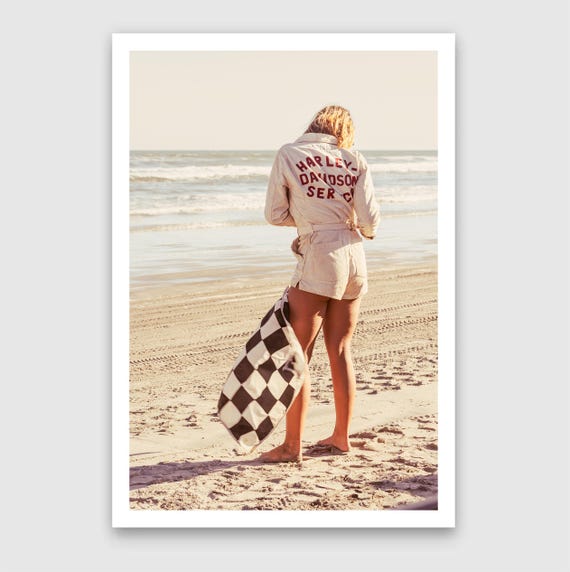 Fine Art Print - Vintage Flag Girl Print – Harley Davidson Beach Racing Wall Art, TROG, Americana Photography
