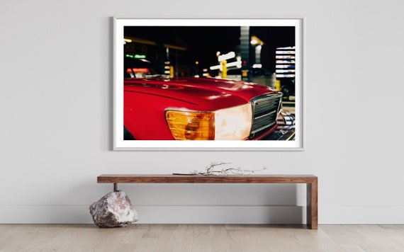 Fine Art Print - Red Classic Mercedes 107 SL - Urban Car Photography Print - Nostalgic Automotive  Wall Art Deco