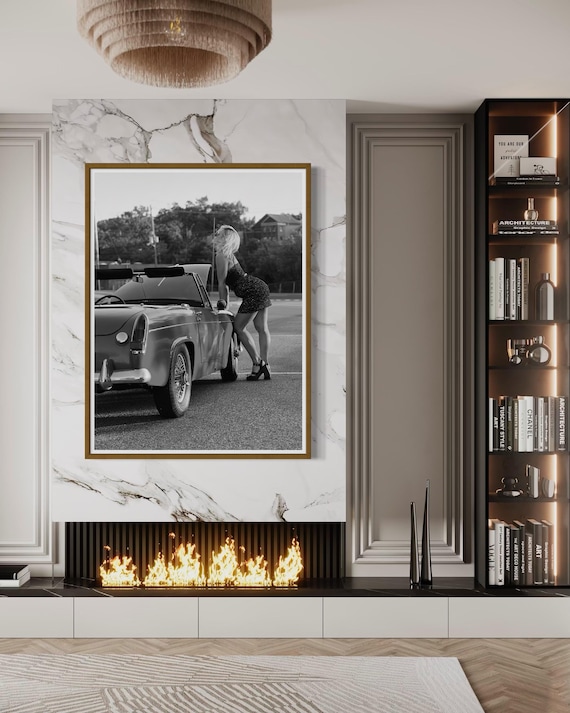 Fine Art Classic Car MG Midget Wall Art – Black & White Photography Print, Pin up Girl Decor, Home Accent Gift, gift for her, gift for him