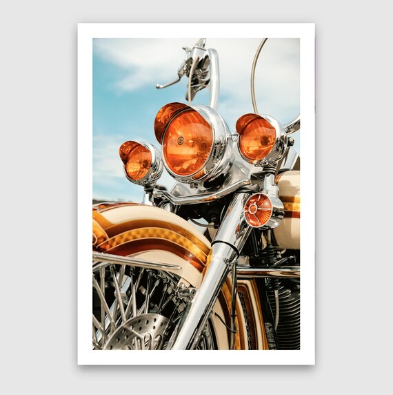 Fine Art Print - Motorcycle Chrome and Amber Lights Wall Art, Vintage Harley Davidson Print, Poster, man cave, garage, or office decor gift