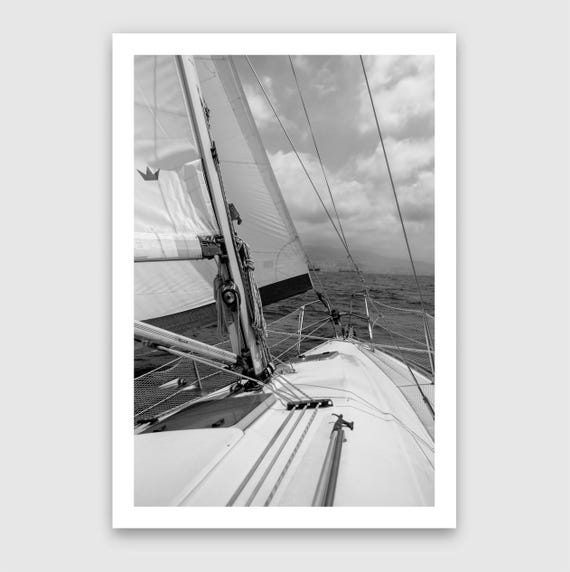 Sailboat Ocean Minimalist Black and White Wall Art - Fine Art Print - Nautical Decor - Sailing the Ocean gift, monochrome art, housewarming