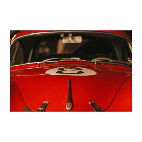 Classic Red Porsche 356 Fine Art Print: Vintage Racing 8 Ball, Gift for him, bedroom, game room, office, decor