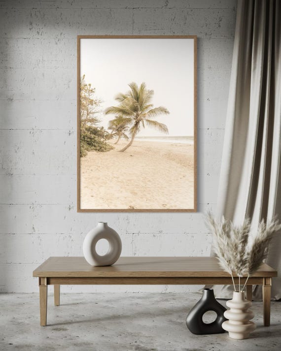 Fine Art Print - Minimalist Palm Tree Beach Wall Art | Coastal Photography by Gil Stunner | Tropical Neutral Decor for Bedroom, Bathroom
