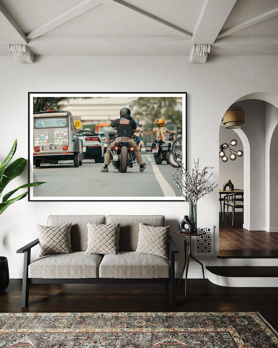 Fine Art Print - Patriotic Biker, Corvette Z51, Citroën 2CV Wall Art, Brooklyn Cafe Racer Decor, Custom Motorcycle Gift for him, Vintage