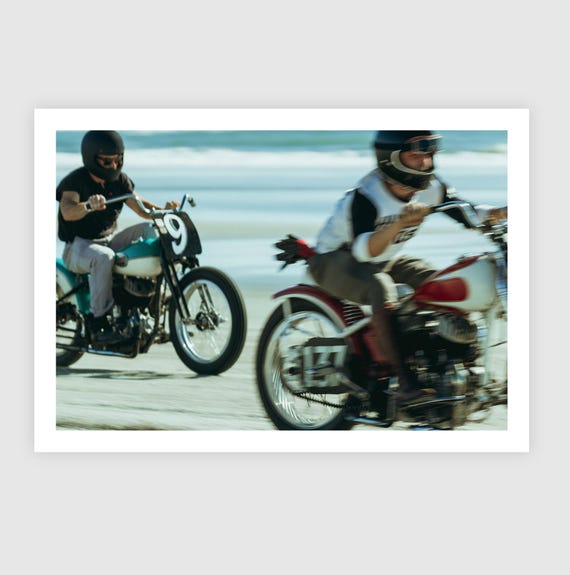 Fine Art Print - Vintage Motorcycle Beach Race in motion Wall Art, Wildwood, TROG, Drag Racing, Harley Davidson, Indian, Decor