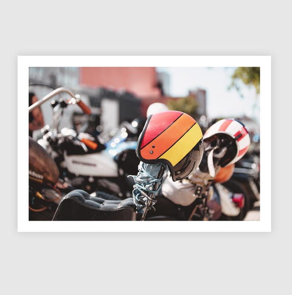 Fine Art Print - Vintage Motorcycle Helmet Wall Art, Retro Moto, Cafe Racer Decor, Biker Gift, Man Cave, Gift for him, Brooklyn, Industrial