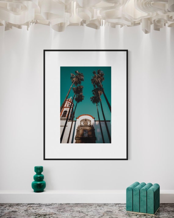 Fine Art print - Santa Monica Church Print, Palm Tree, Architectural Poster, Jalisco Mexico Church Wall Art, Parroquia de Santa Mónica