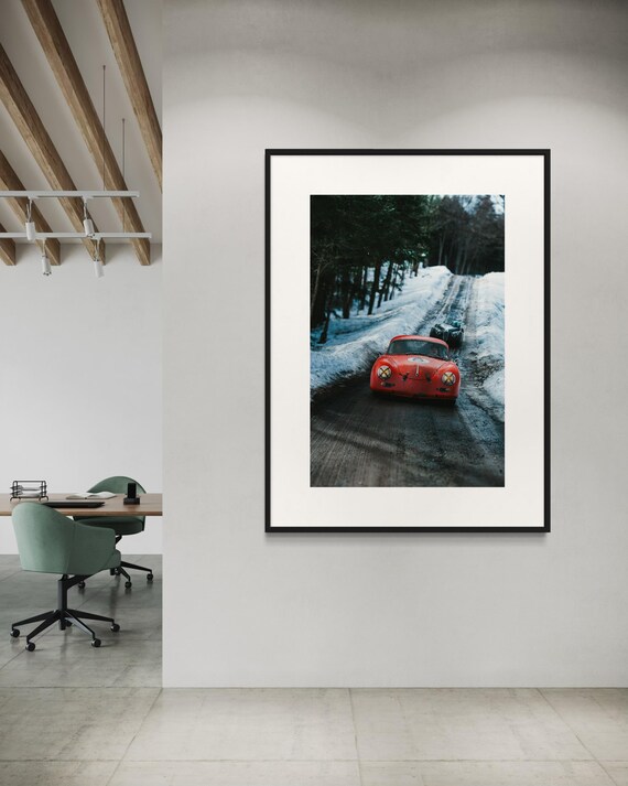 Fine Art Print - Vintage Porsche 356 Winter Rally Wall Art – Snow Cabin Decor, Car Lover gift, Housewarming, man Cave Decor, Sports Car